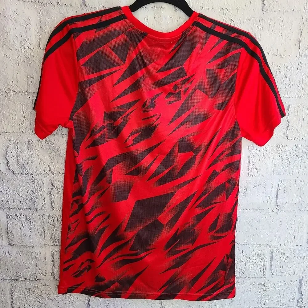 Red Adidas Black Striped Athletic Tee Youth Size Large